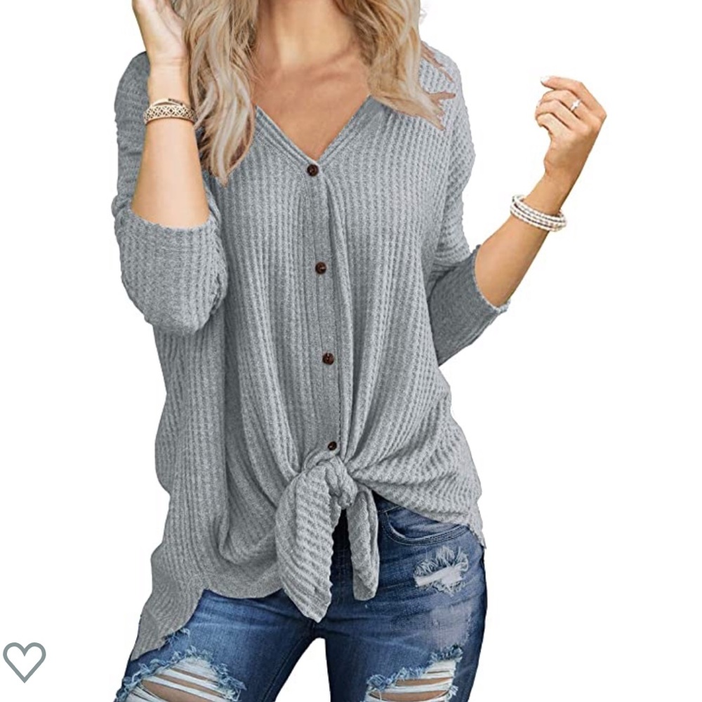 Iwollence Waffle Knit Women’s Tunic Blouse w/ tie